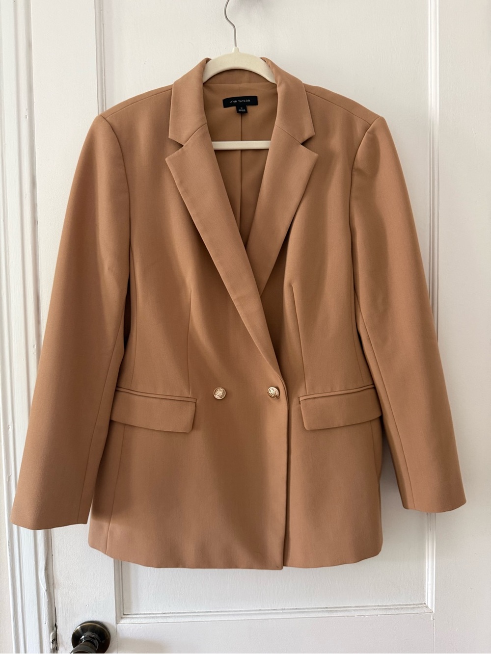 Ann Taylor Double-Breasted Camel Blazer with Gold Buttons